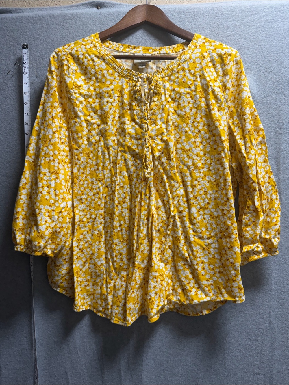 Yellow Floral Tie-Front Peasant Blouse